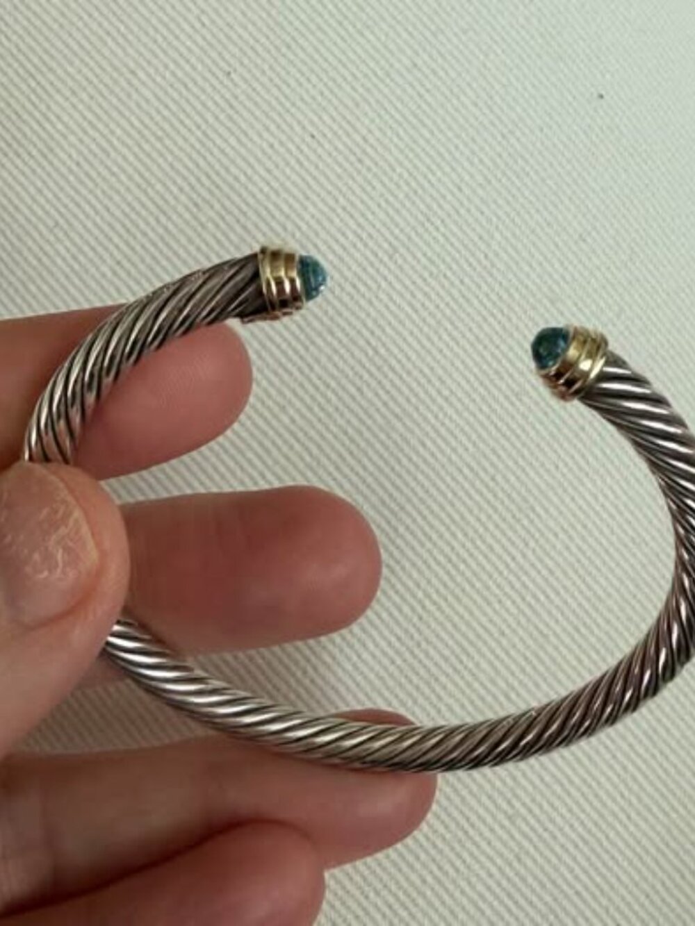 David Yurman Classic Cable Cuff Bracelet 5mm Sterling Silver with 14k Gold - Picture 5 of 5